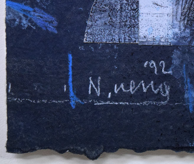 上野憲男「IN FLOOD 15」水彩画にコラージュ 年記(1992年作)・サイン拡大画像