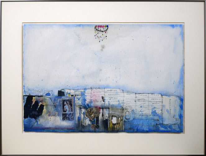 上野憲男「水原(韓国)にて-6」水彩画にコラージュ