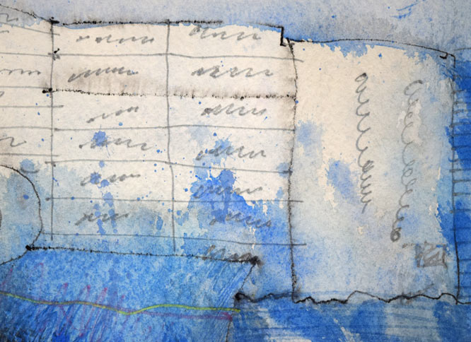 上野憲男「水原(韓国)にて-6」水彩画にコラージュ 拡大画像4