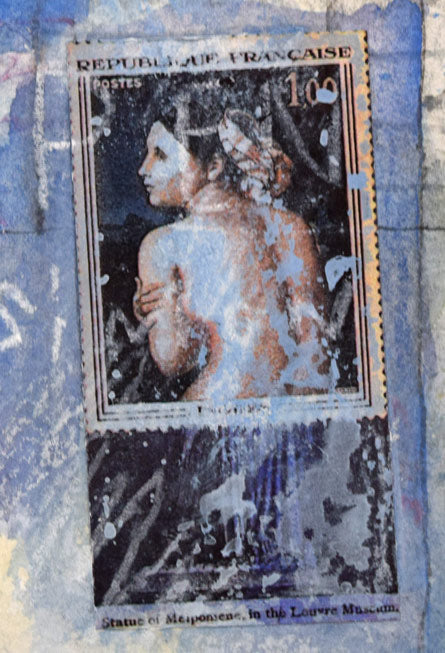 上野憲男「水原(韓国)にて-6」水彩画にコラージュ 拡大画像5