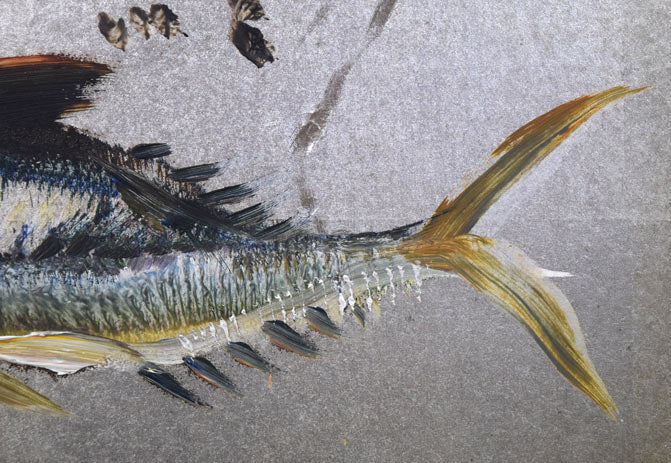 上野山清貢「春鯵」油絵・銀色紙 拡大画像2