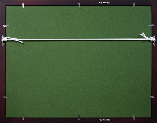 上野山清貢「春鯵」油絵・銀色紙 額縁裏側画像