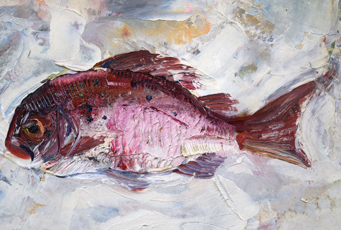 上野山清貢「鯛」油絵・色紙 拡大画像1