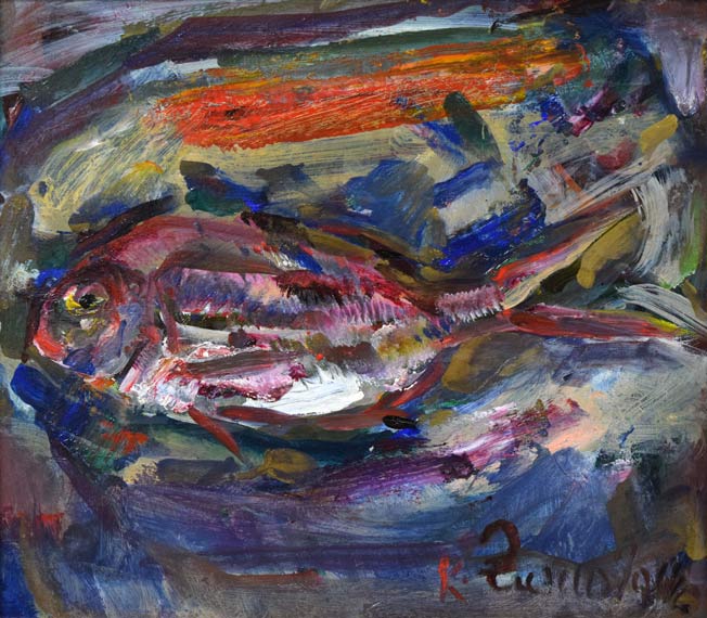 上野山清貢「鯛」油絵・色紙 作品全体拡大画像