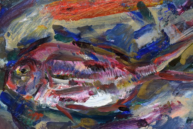 上野山清貢「鯛」油絵・色紙 拡大画像1