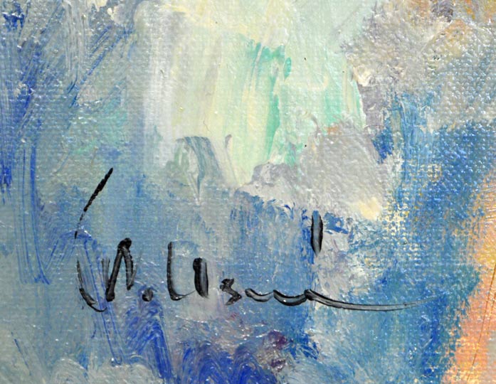 碓井正人「帽子の女」油絵・F4号 サイン部分