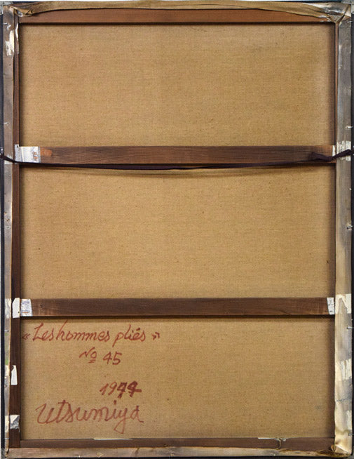 宇都宮功「折り畳まれた人間たちシリーズNo,45」油絵・仏F50号 キャンバス裏側画像