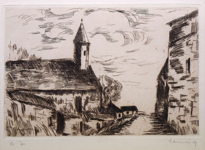 モーリス ド ヴラマンク(Maurice de VLAMINCK)「フェッサンヴィリエ教会」銅版画(エッチング) 作品全体画像