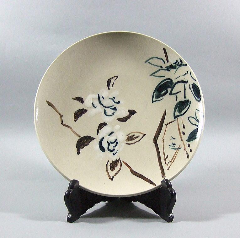 和田三造「白い花」瀬戸焼肉筆絵皿・共箱