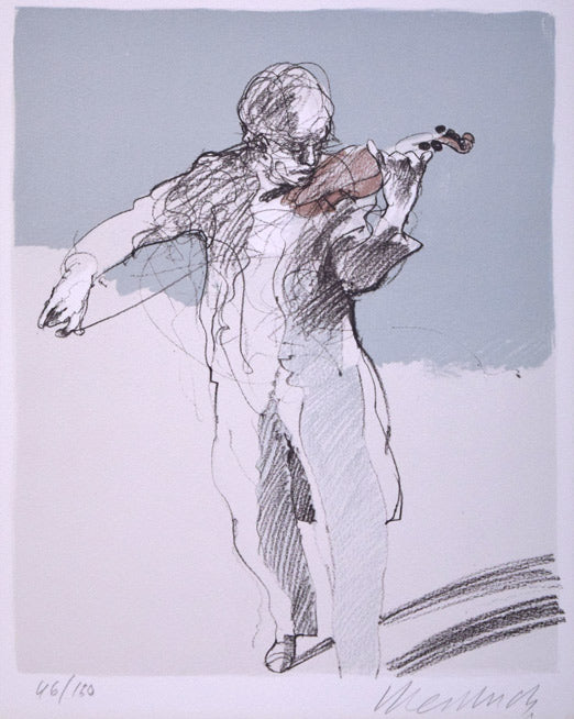 クロード・ワイズバッシュ「バイオリニスト」リトグラフ 作品全体拡大画像