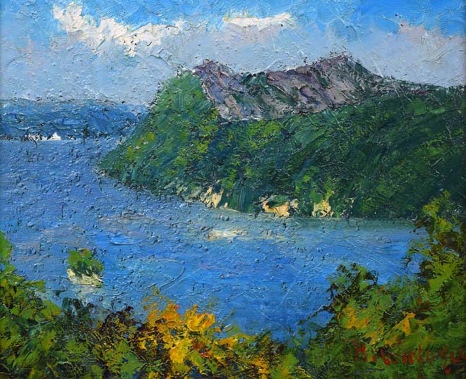 渡部ひでき「摩周湖」油絵・F8号 作品全体拡大画像