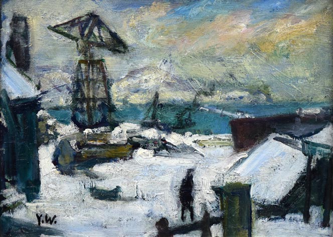 渡辺祐一郎「小樽冬景色」油絵・F4号 作品全体拡大画像