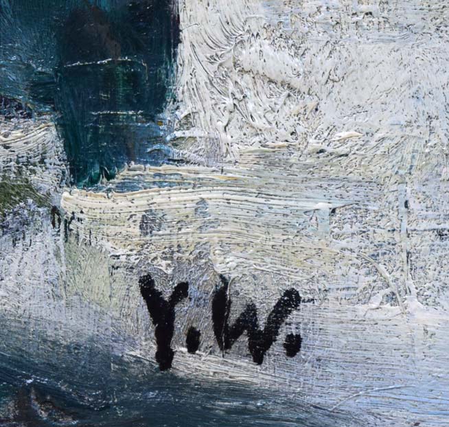 渡辺祐一郎「小樽冬景色」油絵・F4号 サイン部分拡大画像