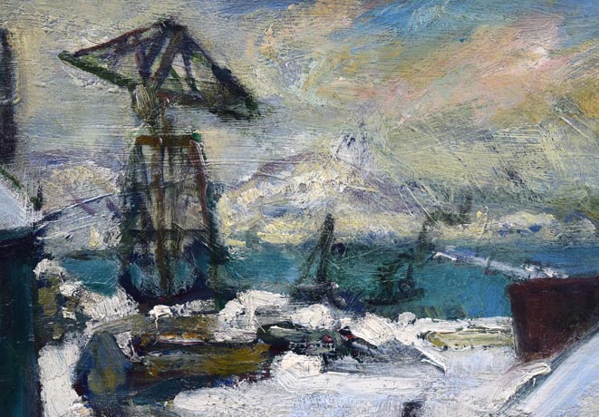 渡辺祐一郎「小樽冬景色」油絵・F4号 拡大画像1