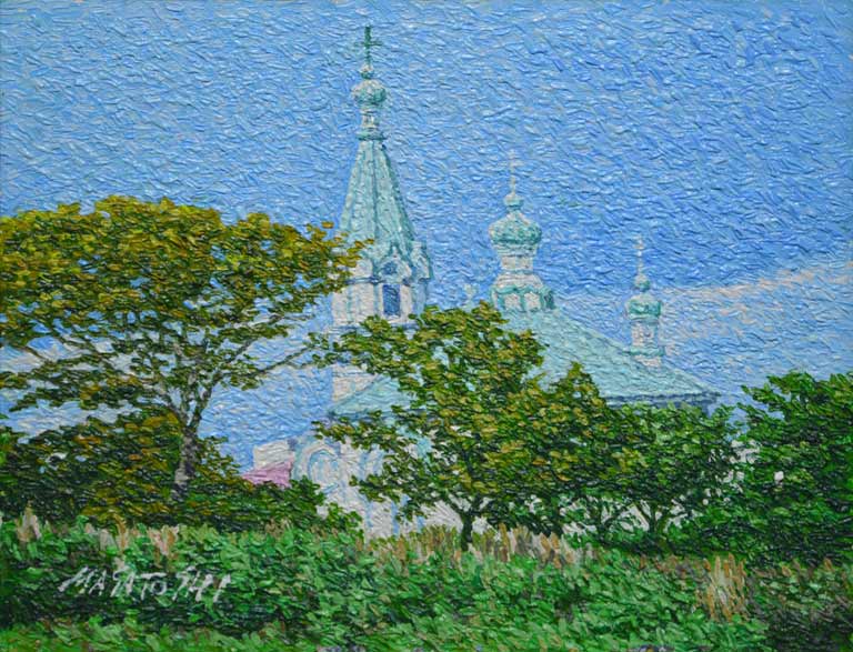 渡辺 正敏「函館ハリストス正教会」油絵・F6号 拡大部分