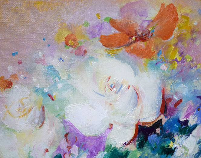 渡辺芳文「花」油絵・F3号 拡大画像1