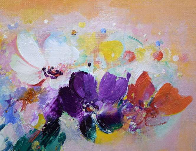 渡辺芳文「花」油絵・F3号 拡大画像3