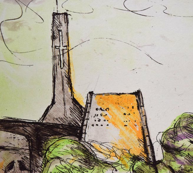 渡会純价「チャペル前(北星学園大学)」銅版画 拡大画像1