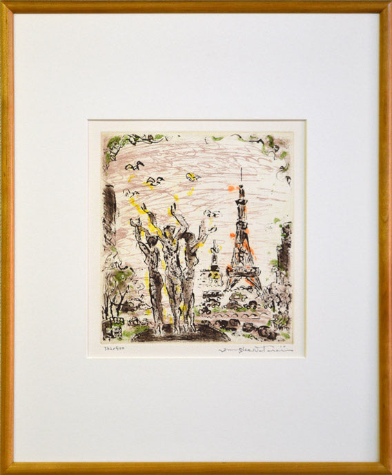 渡会純价「はなやぐ街(札幌大通公園)」銅版画・1988年作