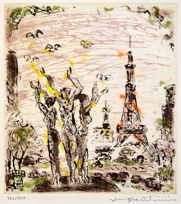 渡会純价「はなやぐ街（札幌大通公園）」銅版画・1988年作　拡大部分