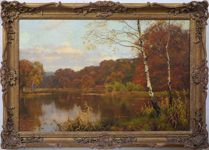 エドワード・ウィルキンス・ウェイト(Edward Wilkins WAITE)「秋の風景」油絵・変形20号