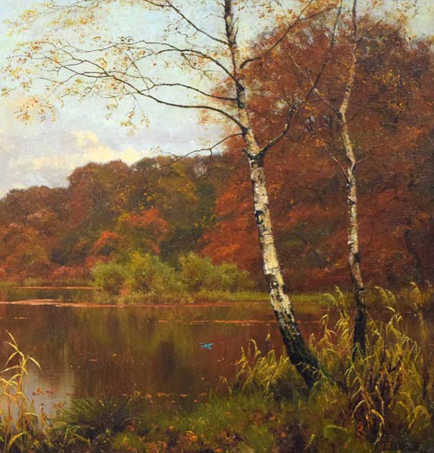 エドワード・ウィルキンス・ウェイト(Edward Wilkins WAITE)「秋の風景」油絵・変形20号 拡大画像4