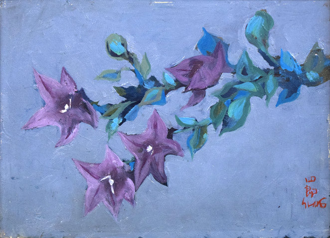 八鍬四郎「桔梗図」油絵・F4号 作品全体拡大画像