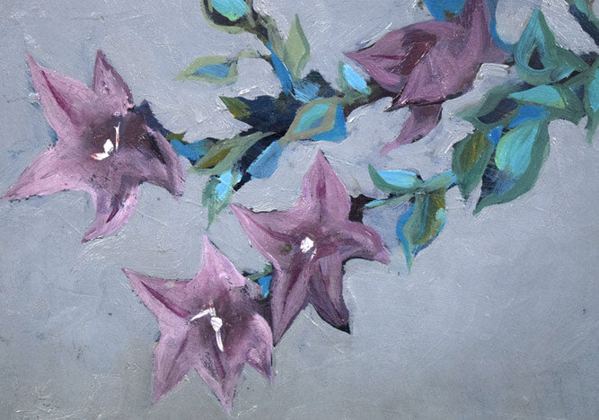 八鍬四郎「桔梗図」油絵・F4号 拡大画像1
