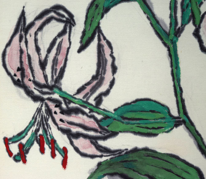 山田幸男「鹿の子百合(個展出品作品)」画讃・肉筆彩色画 拡大画像4