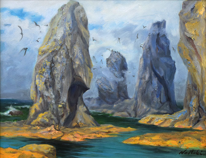 山田尚時「知床の岩」油絵・F6号　作品全体拡大画像