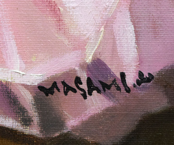 山岸正巳「小さなバレリーナ少憩」油絵・F4号 サイン拡大画像