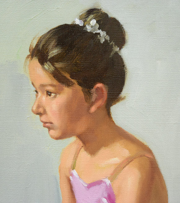 山岸正巳「小さなバレリーナ少憩」油絵・F4号 拡大画像1