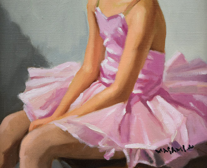 山岸正巳「小さなバレリーナ少憩」油絵・F4号 拡大画像2