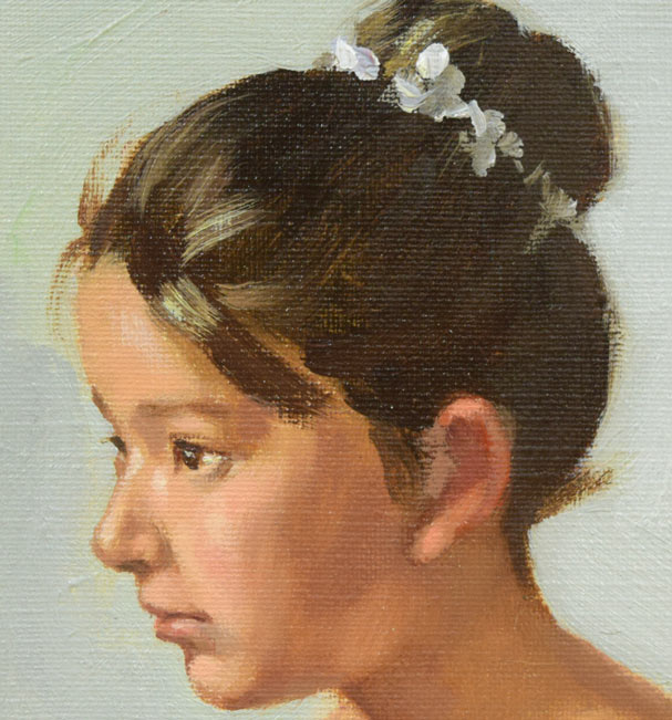 山岸正巳「小さなバレリーナ少憩」油絵・F4号 拡大画像3