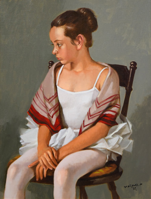 山岸正巳「バレリーナ坐像」油絵・P10号 作品全体拡大画像