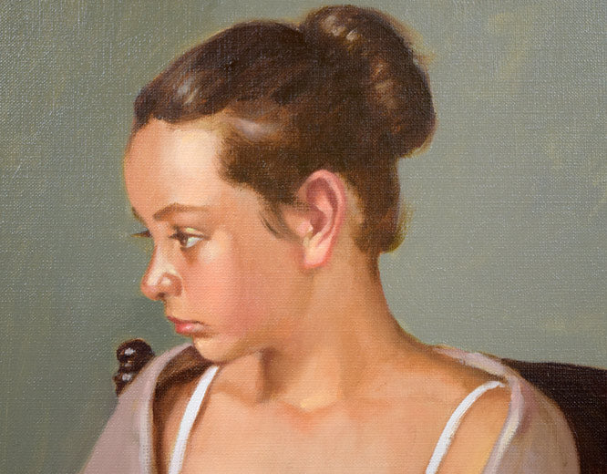 山岸正巳「バレリーナ坐像」油絵・P10号 拡大画像1