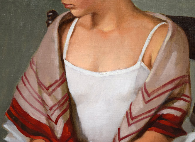 山岸正巳「バレリーナ坐像」油絵・P10号 拡大画像2