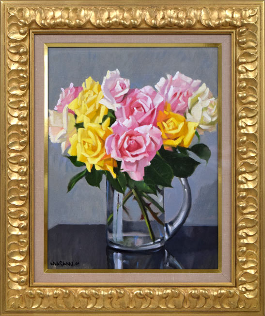 山岸正巳「卓上薔薇」油絵・F6号