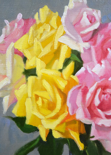 山岸正巳「卓上薔薇」油絵・F6号 拡大画像1