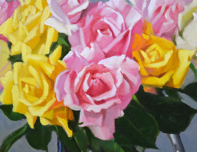 山岸正巳「卓上薔薇」油絵・F6号 拡大画像2