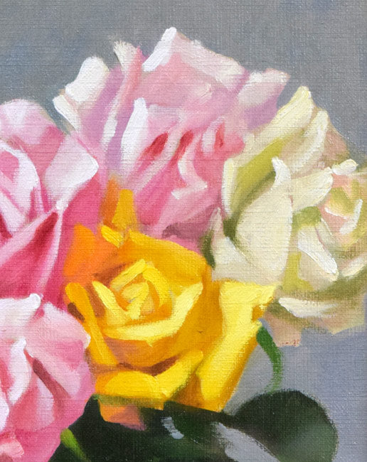 山岸正巳「卓上薔薇」油絵・F6号 拡大画像3