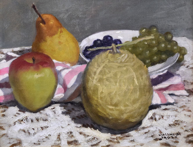 山岸正巳「卓上果物」油絵・F6号 作品全体拡大画像
