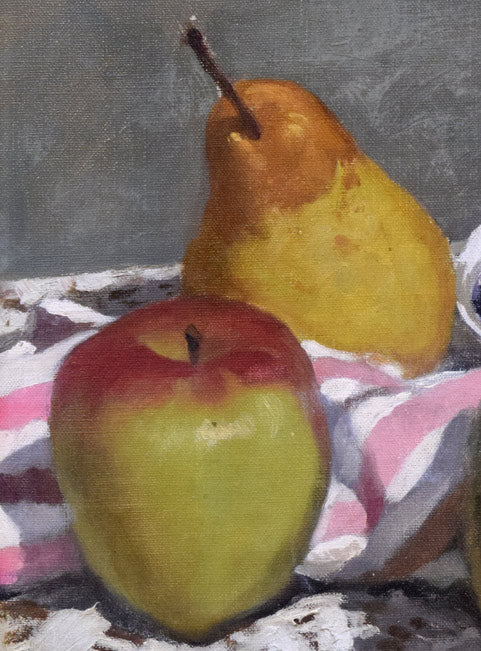 山岸正巳「卓上果物」油絵・F6号 拡大画像1