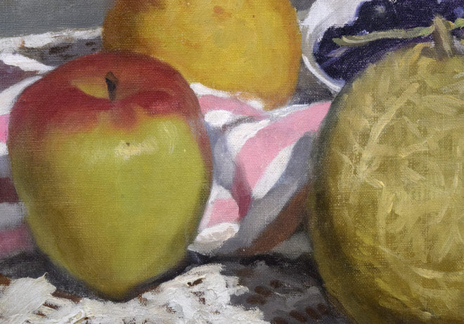 山岸正巳「卓上果物」油絵・F6号 拡大画像5