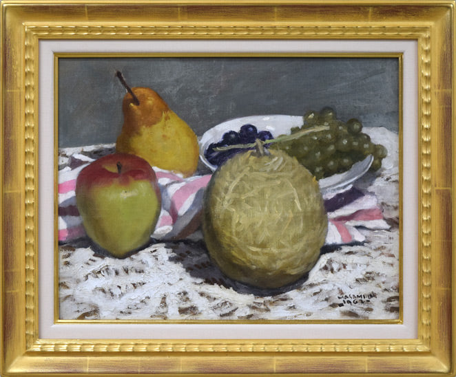 山岸正巳「卓上果物」油絵・F6号