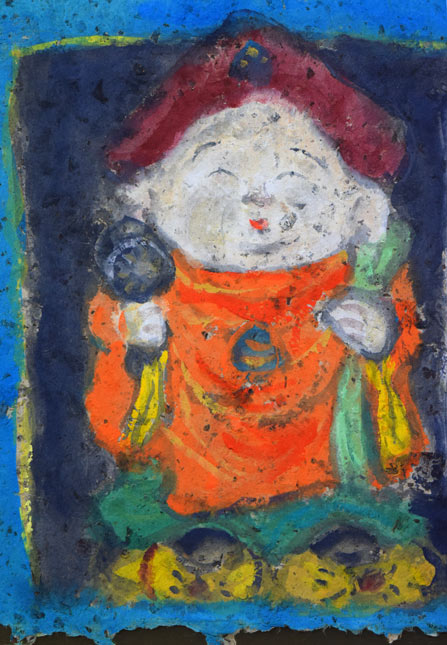 山谷芳弘「年豊人楽(恵比寿・大黒)」彩色 恵比須様拡大部分