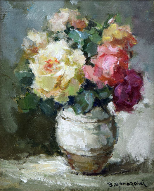 山崎 翠祥「薔薇(金縁)」油絵・F3号 作品全体拡大画像