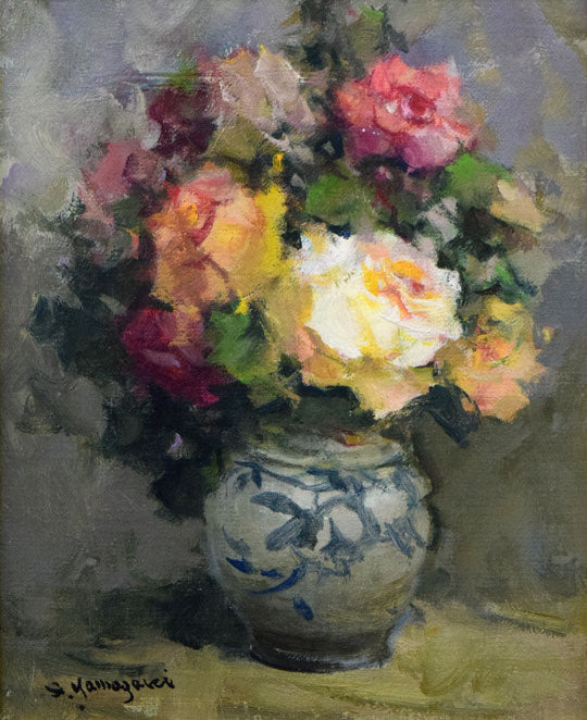 山崎翠祥「薔薇(銀縁)」油絵・F3号 作品全体拡大画像