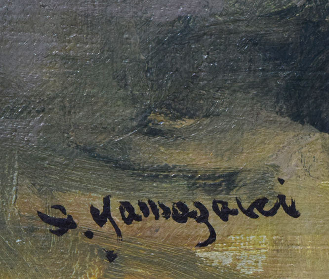 山崎翠祥「薔薇(銀縁)」油絵・F3号 サイン拡大画像