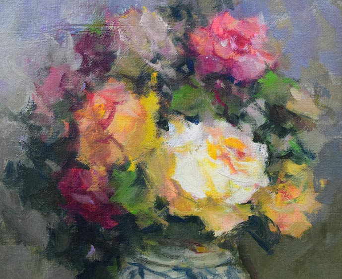 山崎翠祥「薔薇(銀縁)」油絵・F3号 拡大画像1